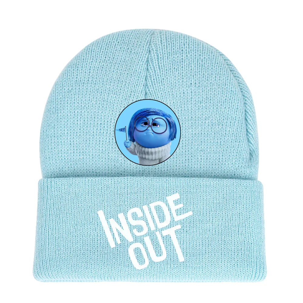 Cute Inside Out cartoon movie embroidery knit hat beanie Inside Out Printed hat pullover hat warm Anger Joy Disgust Sadness