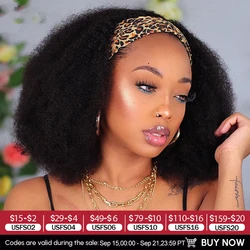 Headband Wig Human Hair Afro Kinky Curly Gluless Curly Human Hair Wig with Headband Remy Hair Machine Made 180% Density Yarra