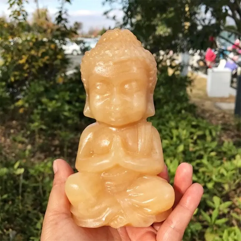 

15cm Natural Yellow Calcite Crystal Buddha Carving Figurine Ornament Feng Shui Craft Home Decor Stone 1pcs