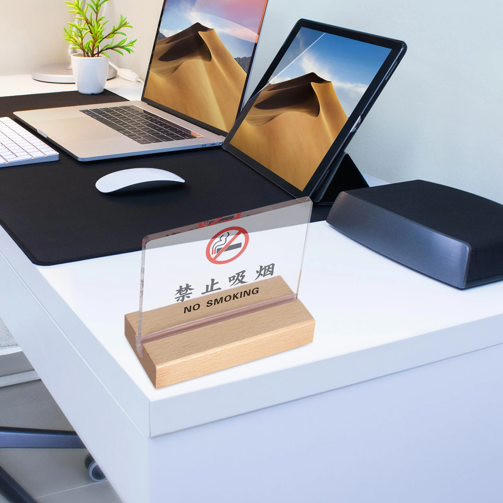 

No Smoking Signage Card Tent for Hotel Table Signs Desk Office Warning Transparent Acrylic Portable Lightweight