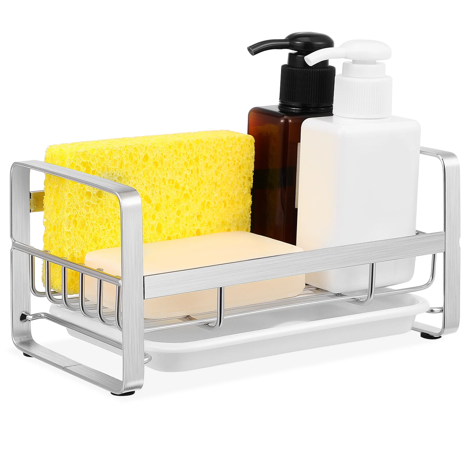 الفولاذ المقاوم للصدأ الإسفنج حامل بالوعة المطبخ المنظم لا الحفر تصميم بالوعة الإسفنج سلة استنزاف صينية طبق فرشاة رف المطبخ