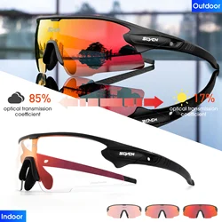 SCVSN Bule Red Photochromic Glasses Outdoor Sports UV400 Running Sunglasses Men Women MTB Bike Cycling Eyewear Bicycle Goggles