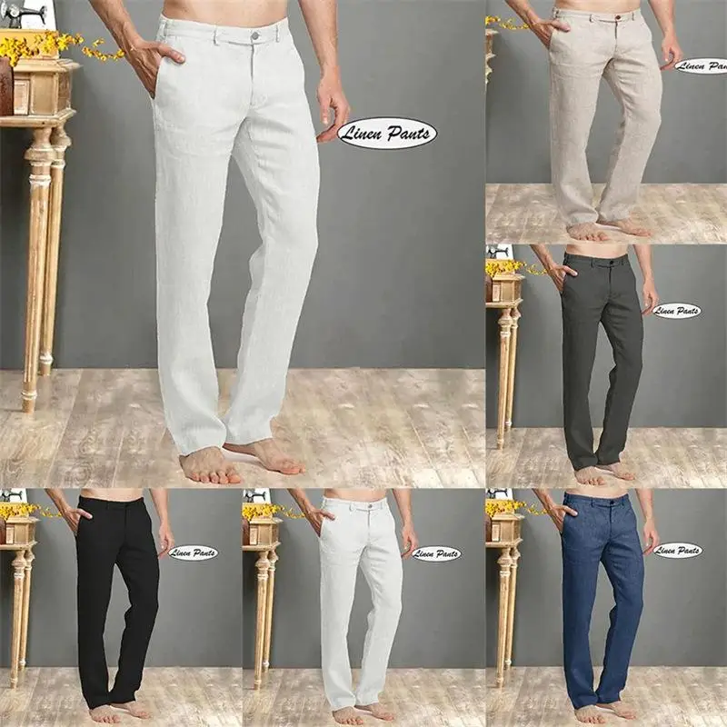 

Мужские льняные брюки прямого кроя с диагональными карманами, свободный крой, на молнии, цвет хаки, 100% хлопок