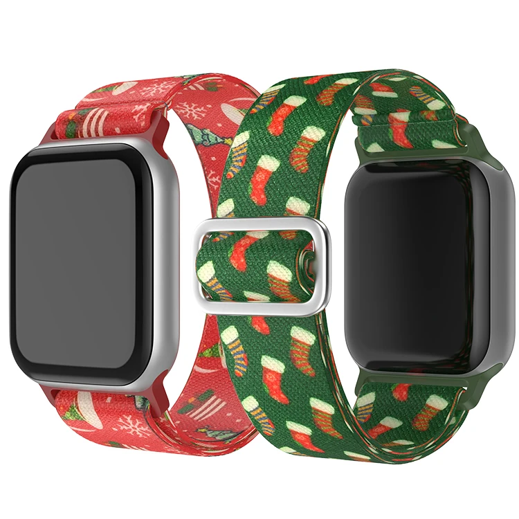 คริสต์มาสไนลอนสําหรับ Apple Watch Ultra Serie 9 8 7 49 มม.41 มม.45 มม.38/42 นาฬิกาสําหรับสร้อยข้อมือผู้หญิง iWatch Band 40/44 มม.