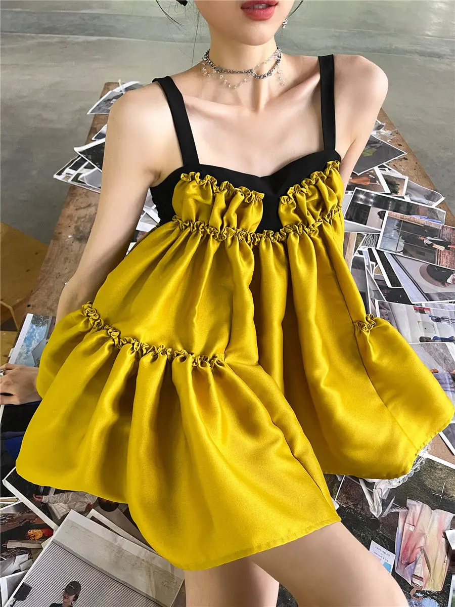 

New Suspender Skirt for Women in Summer French Puffy Doll Dress A-line Slimming Shorts Two-piece Set