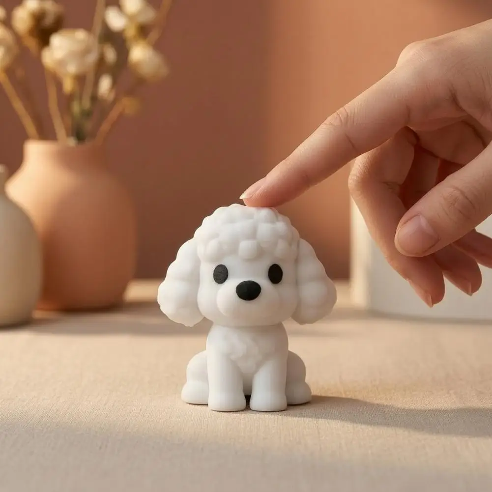 Cute Teddy Dog Ornament 3d Printed White Poodle Figurine Cute Mini Teddy Dog Desk Decor Matte Minimalist Tabletop for Dog