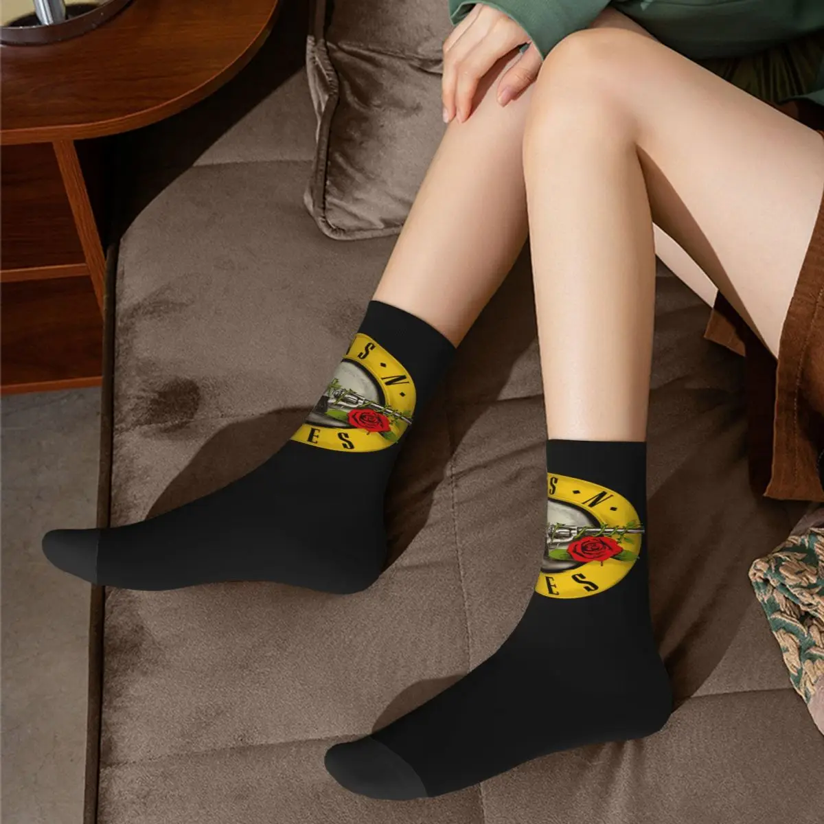 Winter Warm Hip-hop Unisex Guns N Roses Bullet Logo Socks Heavy Metal Breathable Football Socks