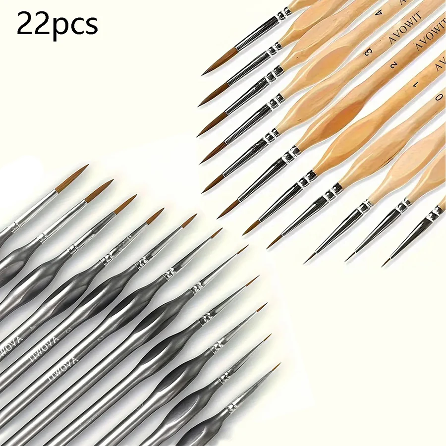 22 Pcs Miniature Detail Paint Brush Set with Natural Wood Handle, Miniature Paint Brushes,Mini Small Painting Brushes for Art