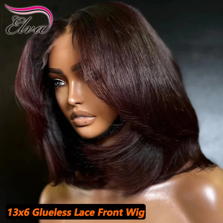 

99J Layer Face Framing Wave Bob Wig Human Hair for Women 13X6 Lace Front Wigs For Women Pre Plucked Burgundy Short Bob Remy Hair