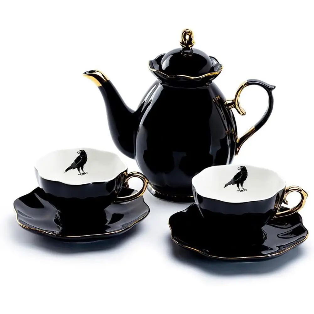 

Чайный сервиз Black Gold Scallop: чайник + 2 чашки и блюдца (набор Raven), стандартный размер