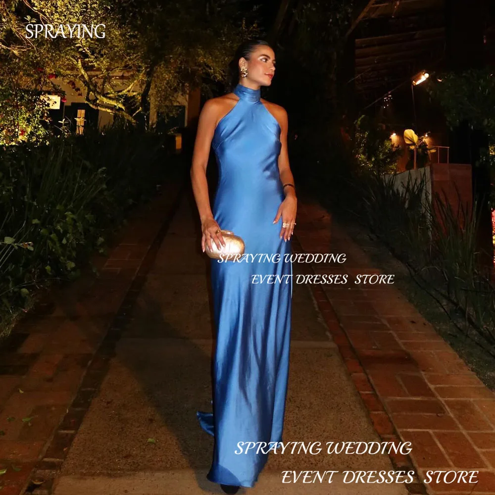 

SPRAYING Blue Backless Evening Dress High Neck Floor-Length Vestidos De Fiesta Elegantes Para Mujer2024 Sleeveless Party Dress