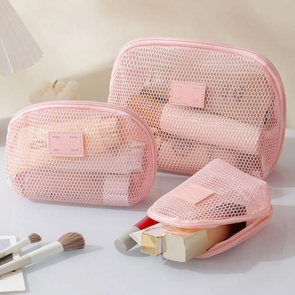 Casual Nylon Cosmetic Bag Hand-held Mesh Mesh Makeup Bags With Zipper Multipurpose Toiletry Wash Bags Travel