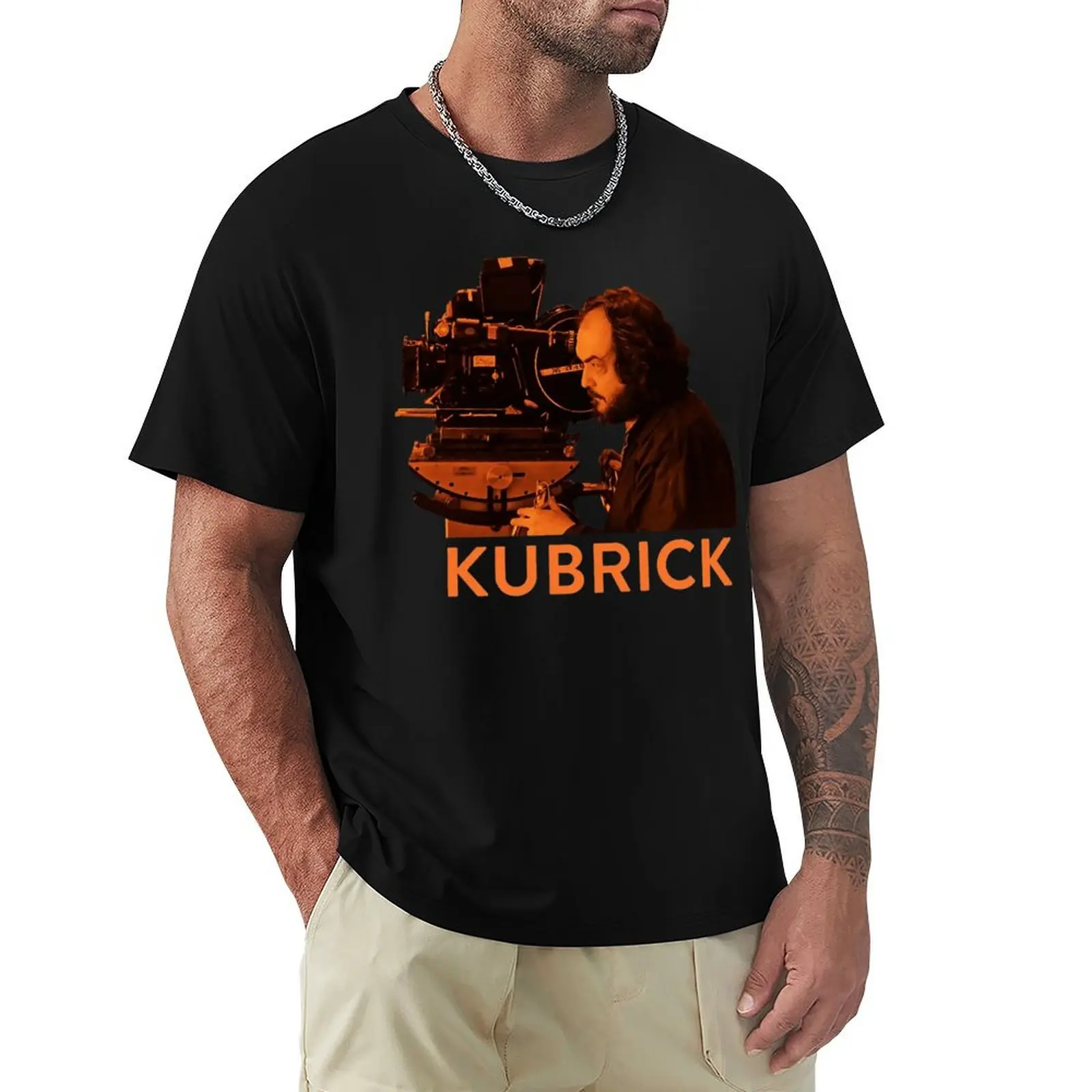 An Orange Stanley Kubrick Behind the Camera T-Shirt Simple Print Design T-Shirt
