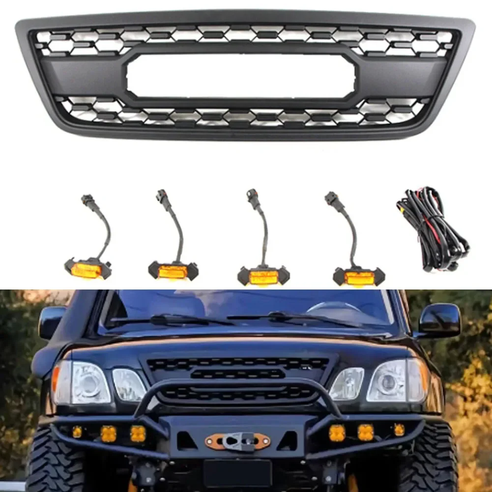 Auto Parts Front Bumper Grille With LED Lights Modified Racing Grill Fit For Lexus LX470 LX570 1998 1999 2000 2001 2002