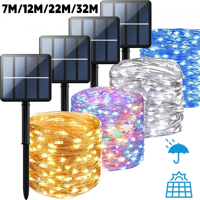 32m/22m/11m/7m Solar LED Light Outdoor Festoon Waterproof Garland String Lights Street Garland for Wedding Party Decor