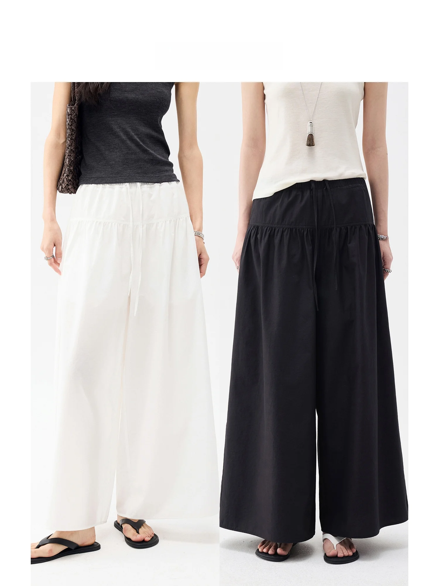

FANLE STUDIOS Stylish High-Waisted Airy Skort Pants Anti-Wrinkle Thin Drawstring Wide Leg Casual Pants for Women