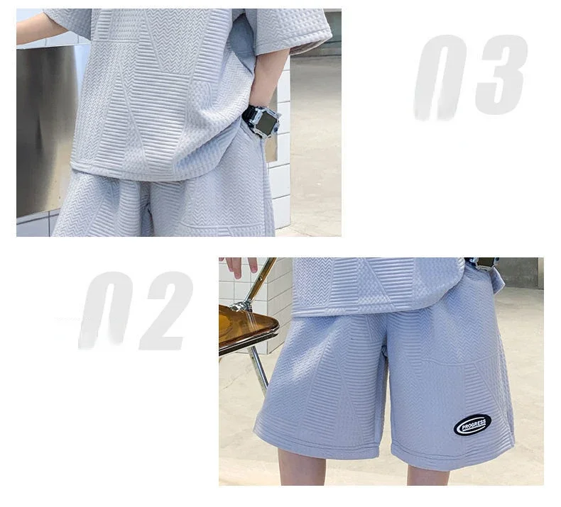 Sets for children Boys Tracksuit for Children from 7 to 16 Years Old Round Neck Simple Design Short-Sleeved Top + Loose Shorts