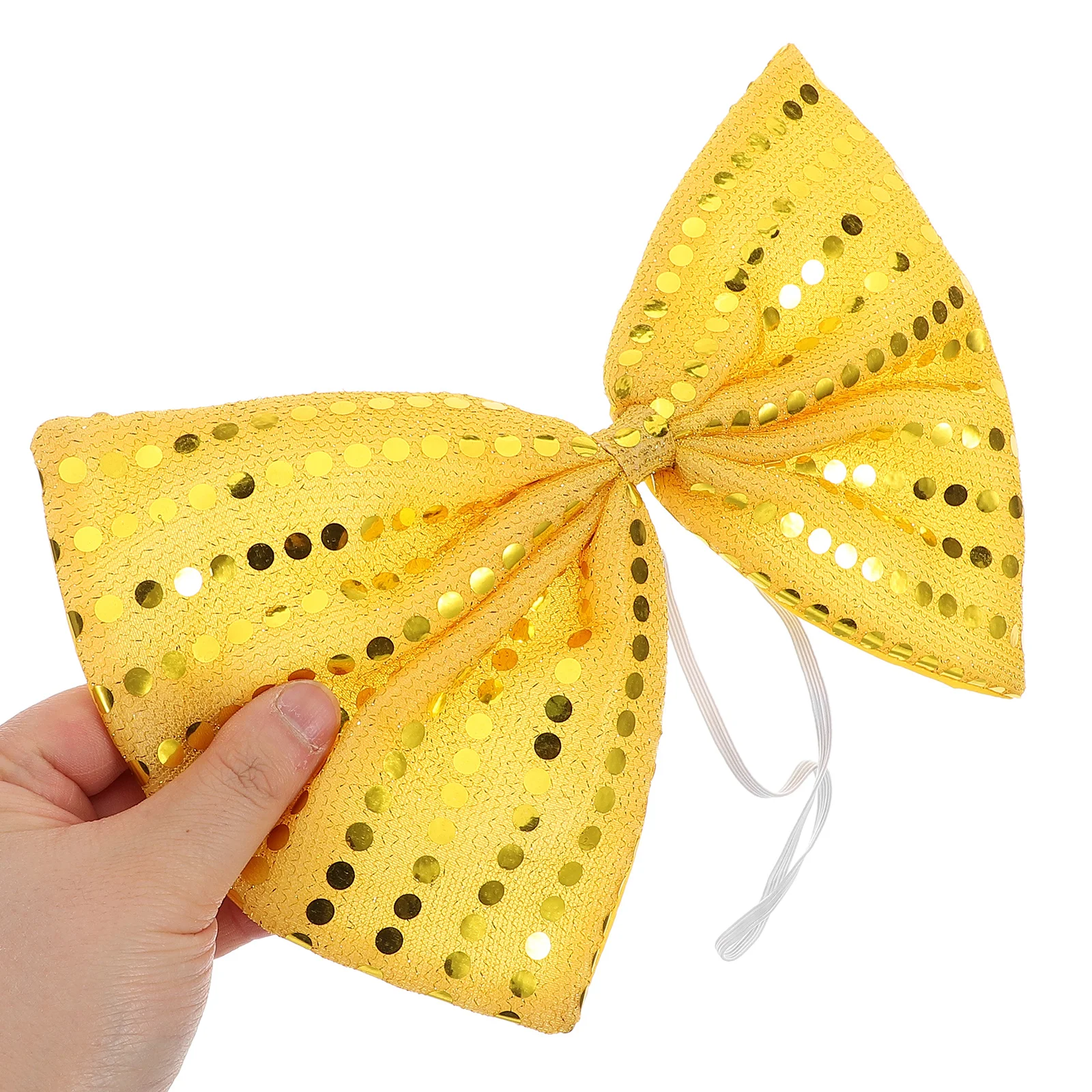 

Large Golden Sequin Bow Tie Holiday Sparkly Masquerade Performance Accessory Exaggerated Carnival Pre-Tied Glitter Ribbon