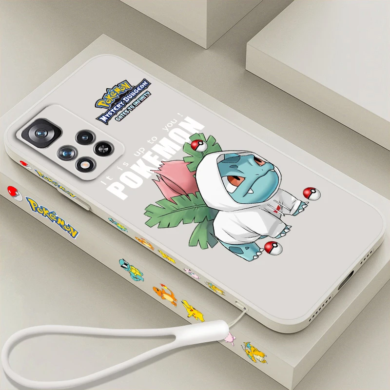 Pokemon Pikachu Bulbasaur Liquid Left Rope For Xiaomi Redmi Note 13 12 12S 12R 11 11T 11S 10 10S Pro Plus 5G Cover Phone Case