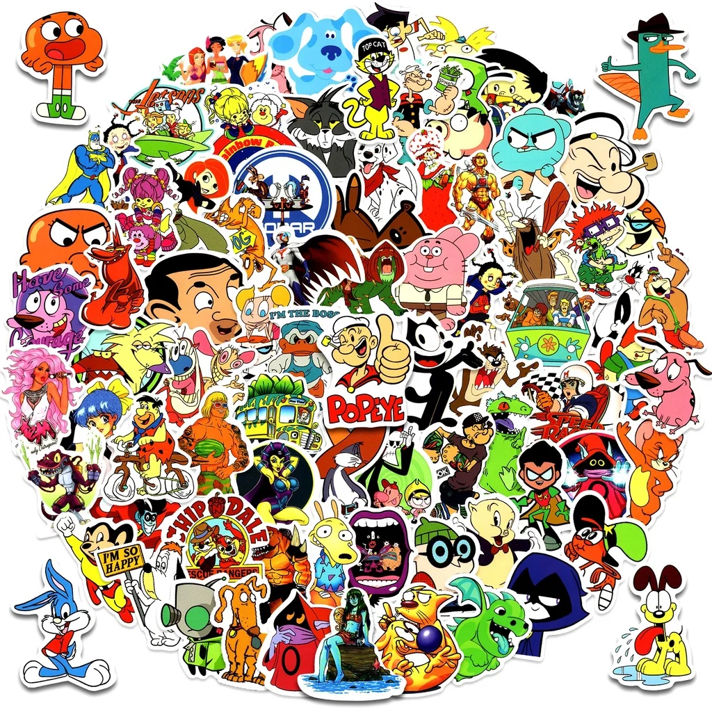 

100/50PCS 90's Classic Cartoon Animation Waterproof Graffiti Stickers For Helmet Bicycle Hand Account Pencil Case Decals
