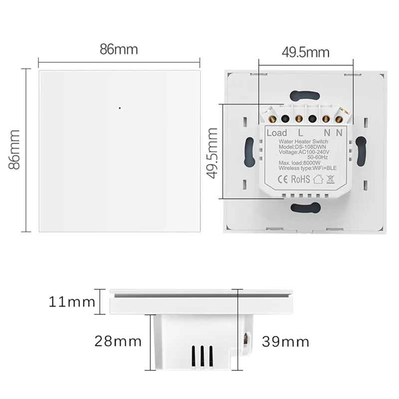 Manhot Tuya WiFi Smart Water Heater Button Switch 40A 8800W EU Standard Smart Life APP Voice Control Work with Alexa Google Home