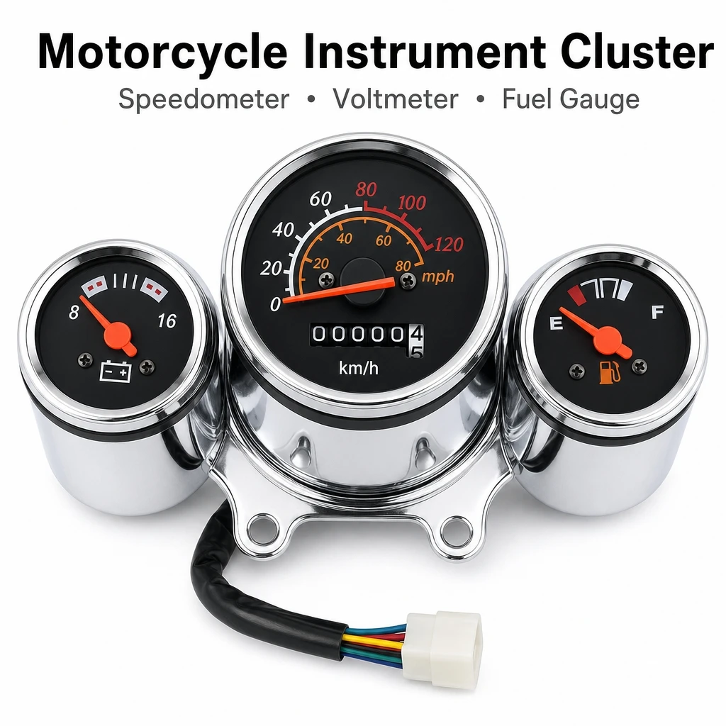 Triple Gauge Motorcycle Speedometer Assembly Odometer Fuel Voltage Gauge For Scooter Retro Motorcycle Modification