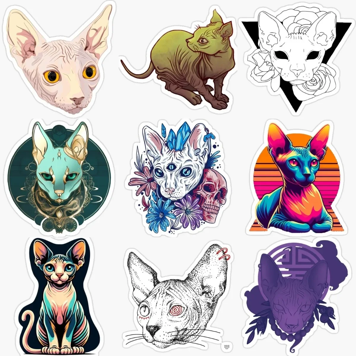 

Creative Canadian Hairless Cat Sphynx Cat Pets PVC Stickers for Decorate Car Van Window Wall Helmet Fridge Motorcycle Decal