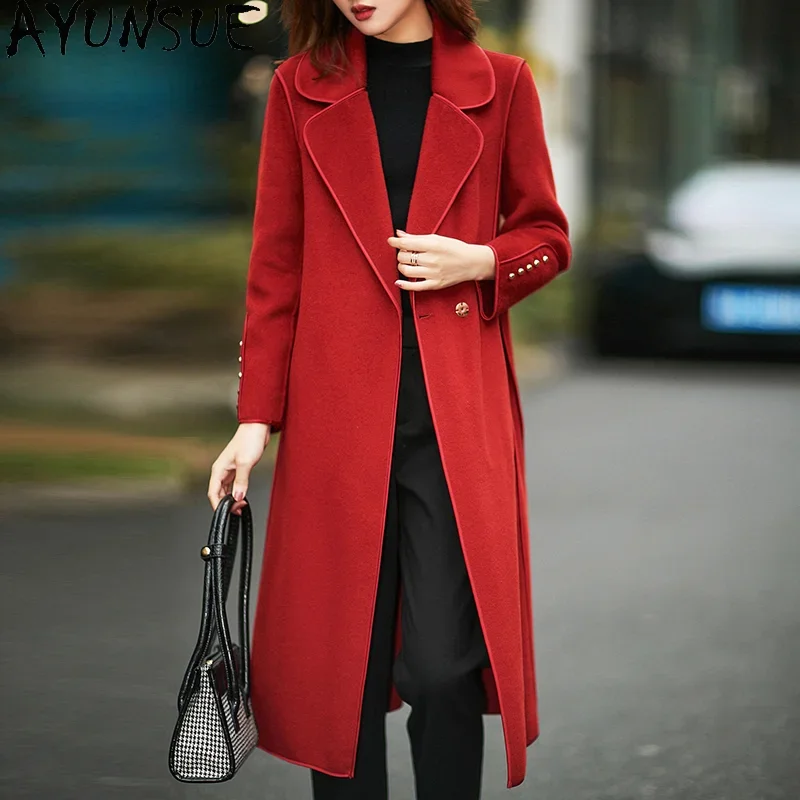 

AYUNSUE Double-sided Wool Coats for Women 2023 Elegant100% Woolen Coat Women Solid Color Wool Jacket Ladies Jackets abrigo mujer