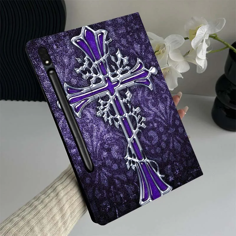 

Purple Cross Ornament Art Tablet Case For Samsung Galaxy Tab S7 S8 S9 S10 FE Lite Gift
