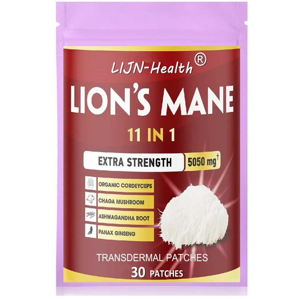 

30 Patches11 in 1 Lions Mane Mushroom Transdermal Patches with Cordeyceps, Reishi, Ashwagandha Focus Memory Brain Support