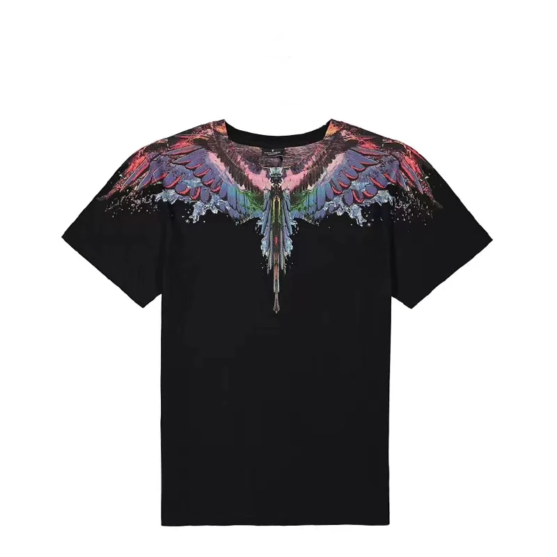 Men\'s and Women\'s High Street Y2K Gradient Wings Printed Pattern T-shirt Loose Round Neck Oversized Breathable Sports Shirt