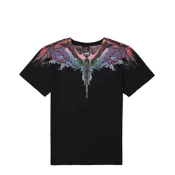 Men's and Women's High Street Y2K Gradient Wings Printed Pattern T-shirt Loose Round Neck Oversized Breathable Sports Shirt