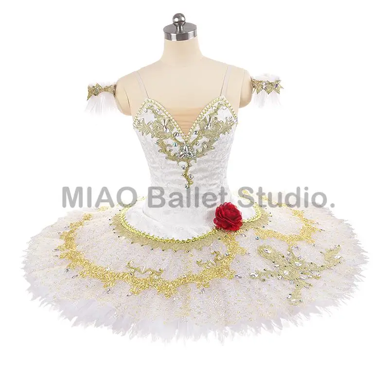 Spanish Style Classical Variation Stage Dress Ballet Platter Tutu Costumes YAGP White GOLD Don Quixote pancake tutu ballet  0135