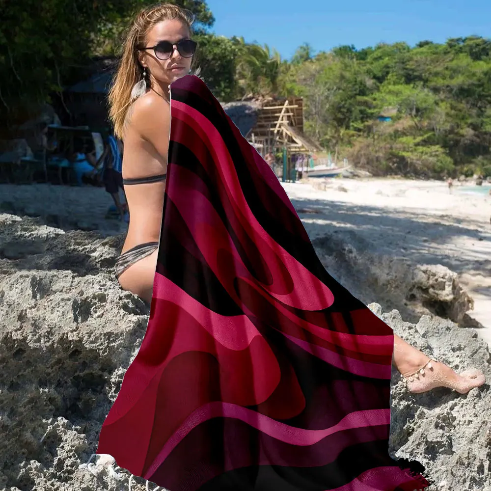 Burgundy Abstract Wave Silk Quick Drying Microfiber Beach Towel Lightweight for Swimming Camping Yoga - Bath Towel