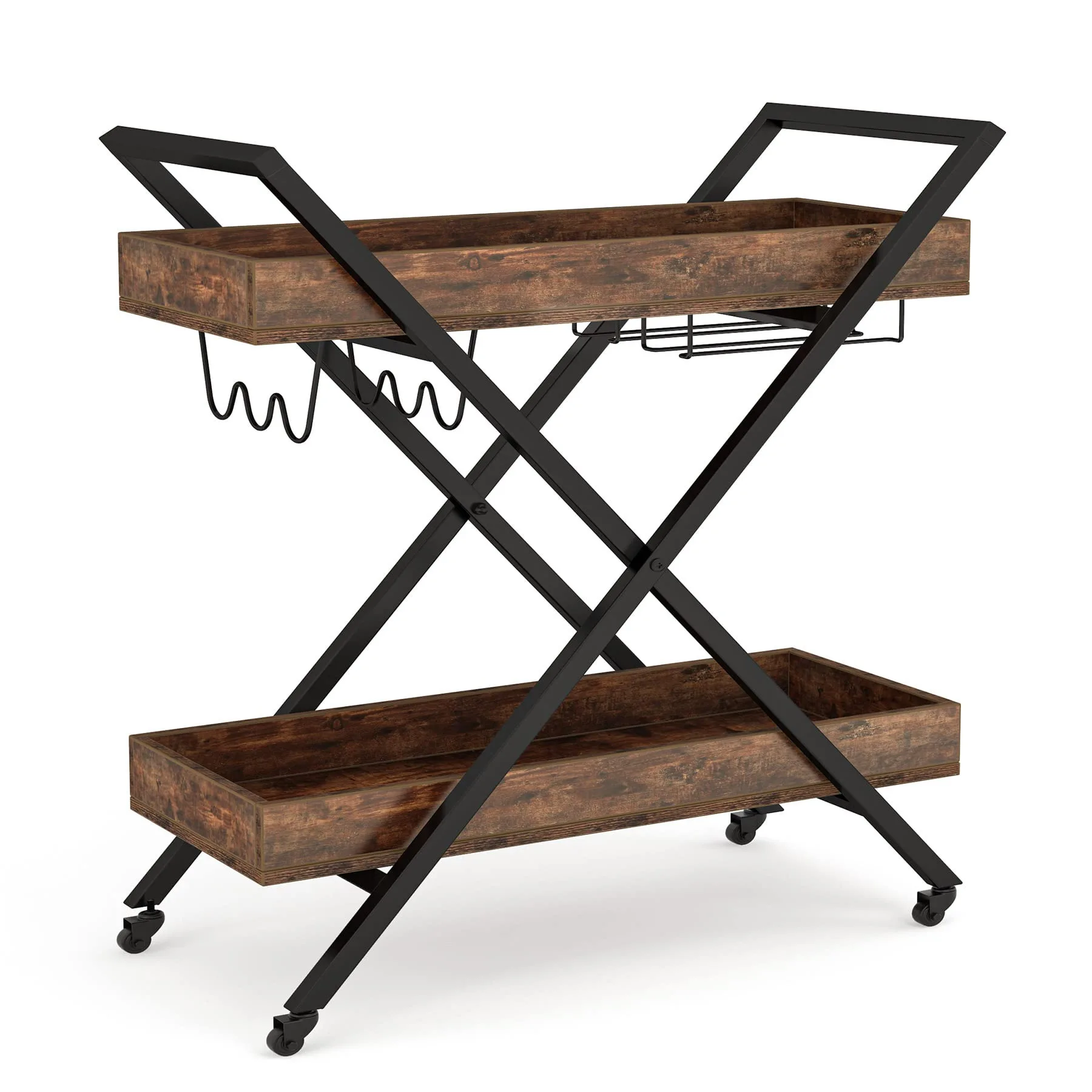 Simple Retro Home Wrought Iron Dining Car Hotel Wine Service Car Mobile Home Plate Storage Restaurant Trolley