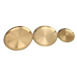 Golden Stainless Steel storage tray, luxurious bronze, gold, round plate, fruit, cake, steak, snack, kitchen metal storage, dishes 10 Main Luxury Frute Sales - №2