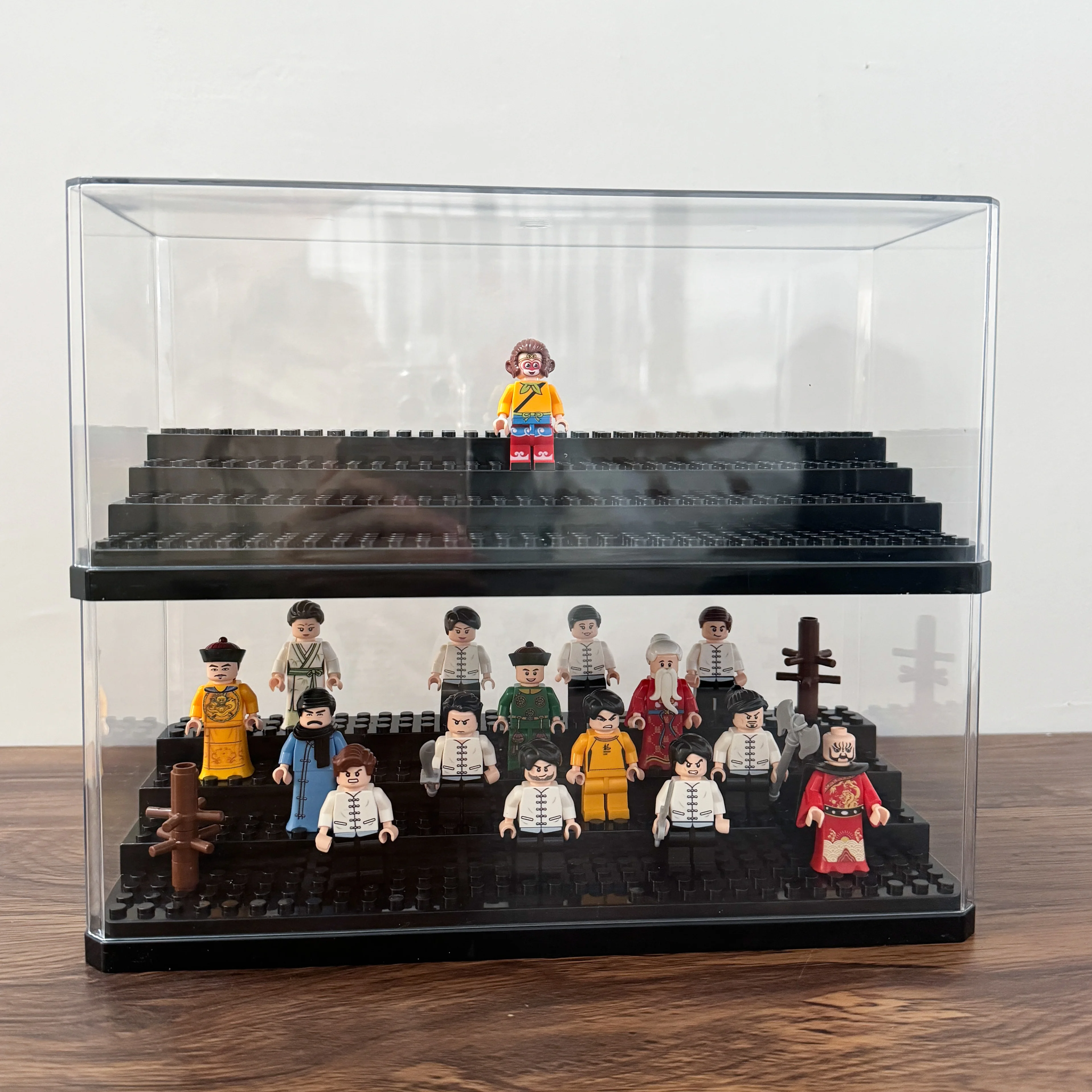 Große Minifiguren-Vitrine aus Acryl, stapelbare und staubdichte Baustein-Displaybox für die Aufbewahrung von Lego-Actionfiguren und Spielzeug