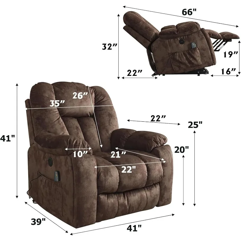 CANMOV Power Lift Recliner Chair with Massage and Heat for Elderly, Overstuffed Wide Recliners, Heavy Duty