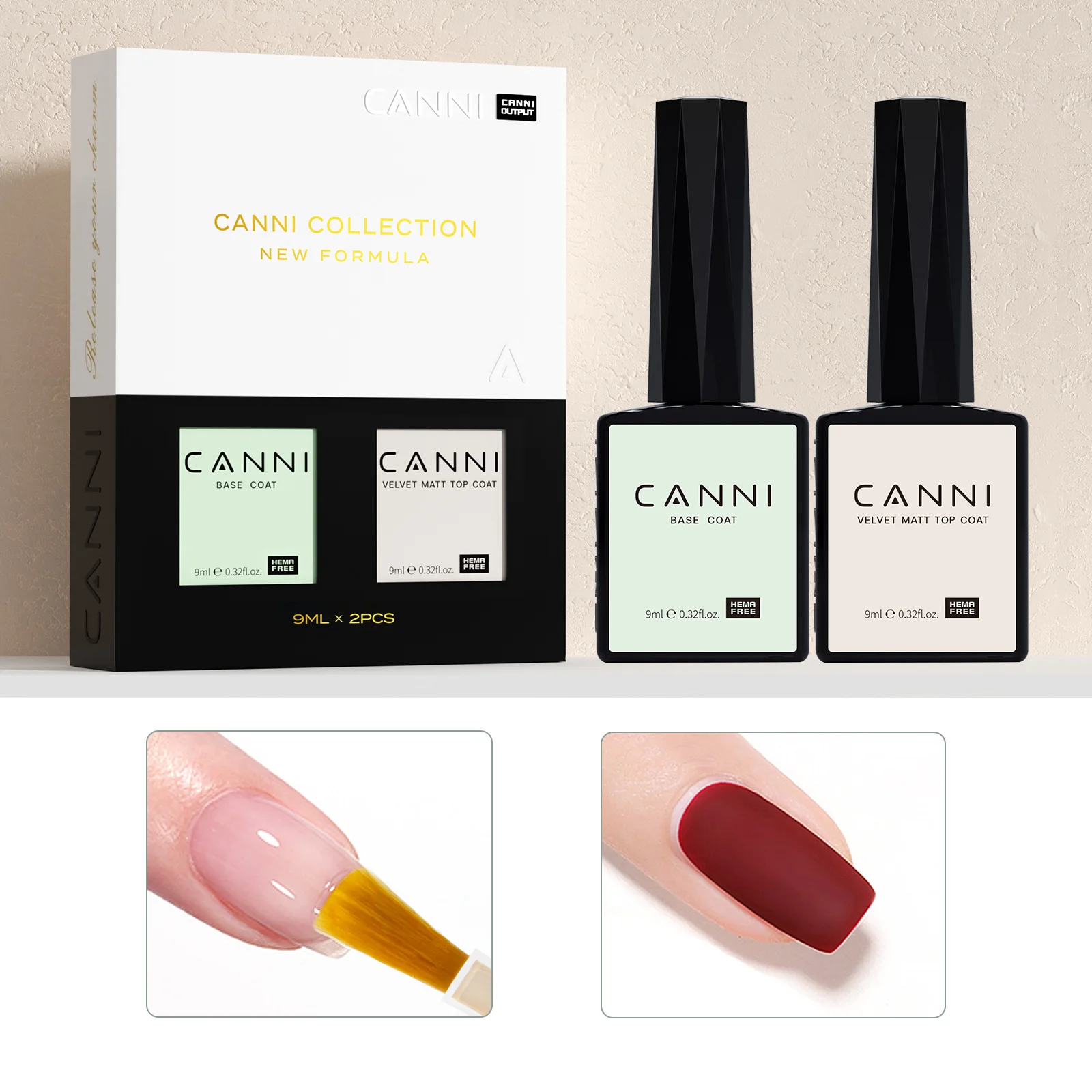 2 Stück*9ml CANNI HEMA FREE Diamond Top Coat PH-Bond zum Dehydrator Semi-Permanent Nagel-Gel-Lack Abziehbarer UV-LED-Gel-Nagellack – Detail 15