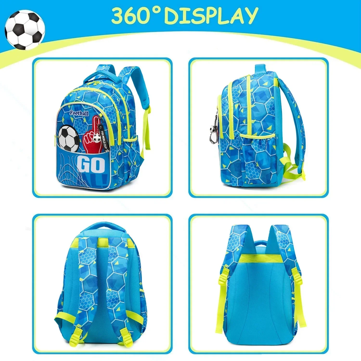 Mochila escolar con estampado de fútbol para niños, bolsa de almuerzo, estuche para lápices, mochila de regreso a la escuela, 3 piezas