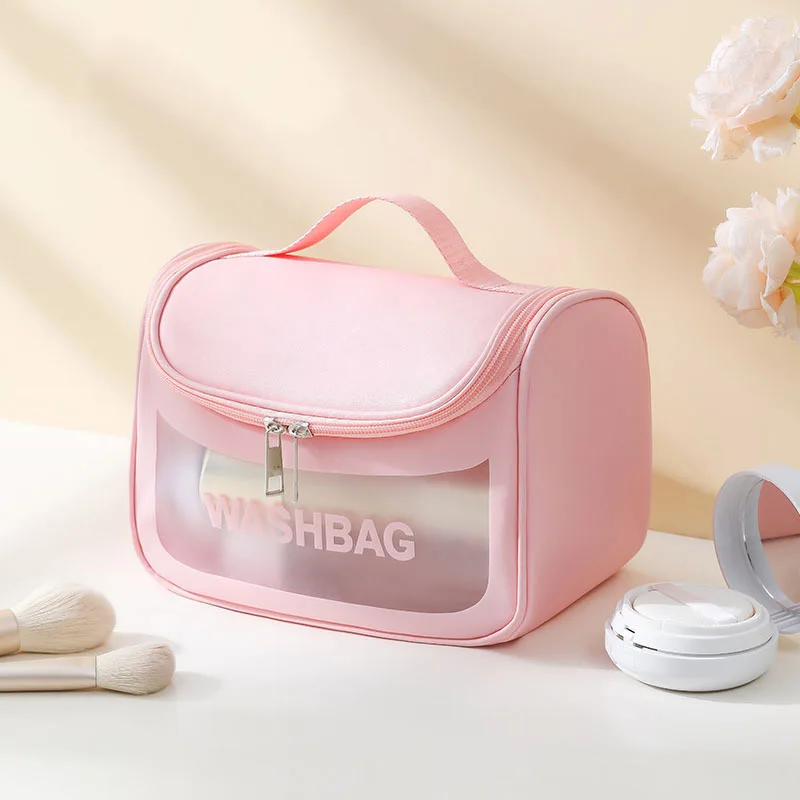 PU+PVC Colorful Cosmetic Bag Personalized Embroidered Name Translucent Portable Travel Wash Bag Waterproof Cosmetics Storage Bag