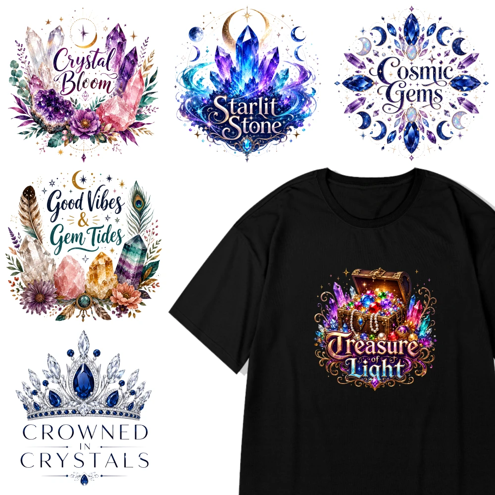 6 Pcs Treasure Light Iron on Transfers Washable heat transfer stickers Iron On Transfer Patches Transfers Sticker On Clothes