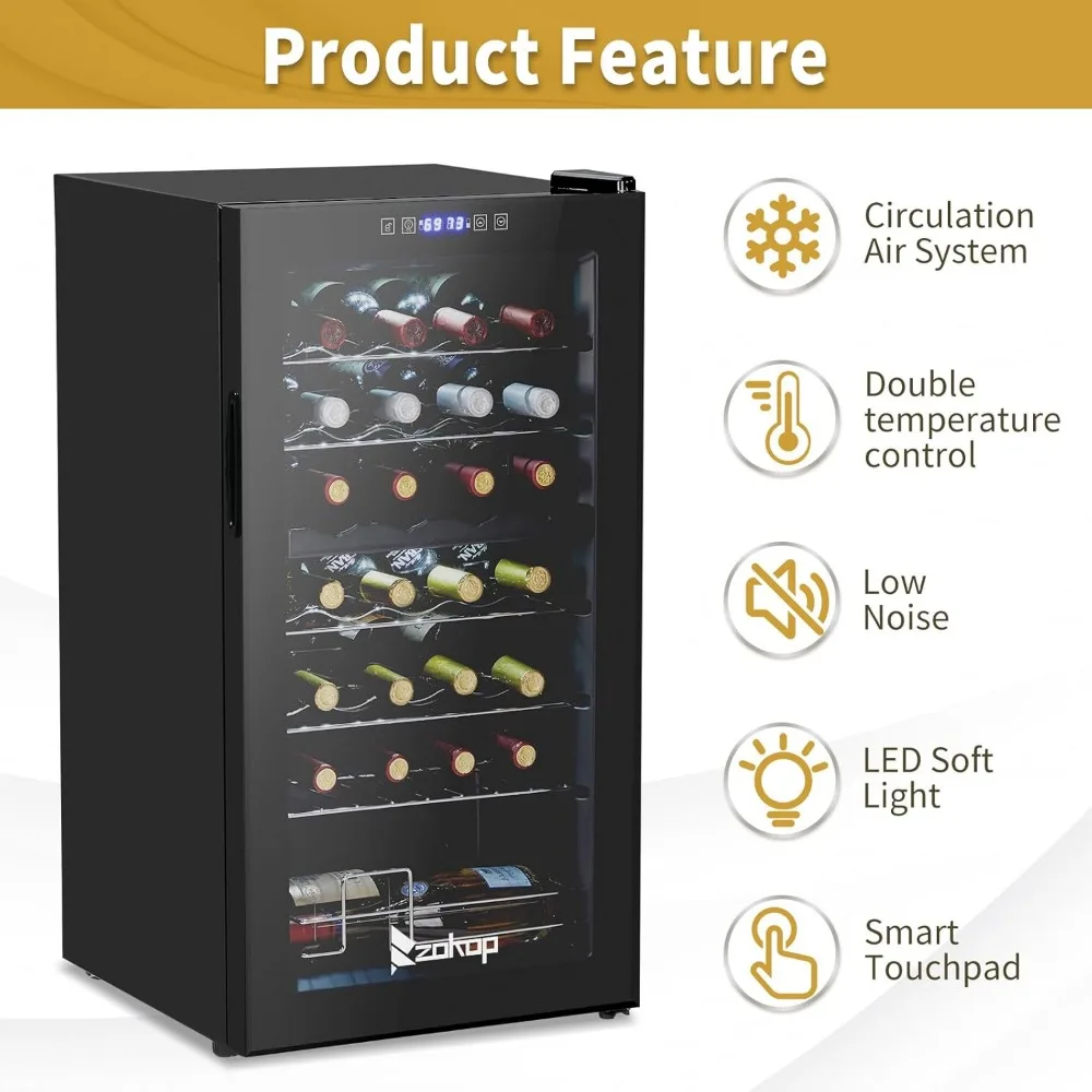 Enfriador de vino con compresor de zona dual de 28 botellas, mini refrigerador de vino compacto independiente con temperatura ajustable, control digital