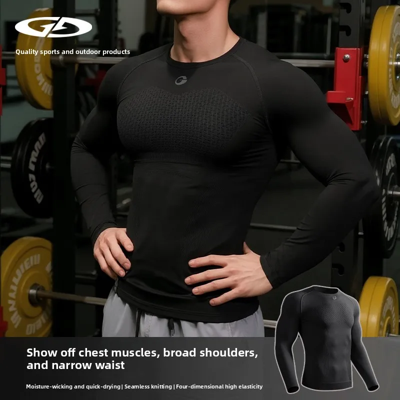 Осенне-зимняя мужская одежда для тренировок в тренажерном зале, быстросохнущие спортивные колготки с длинными рукавами, высокоэластичные, дышащие