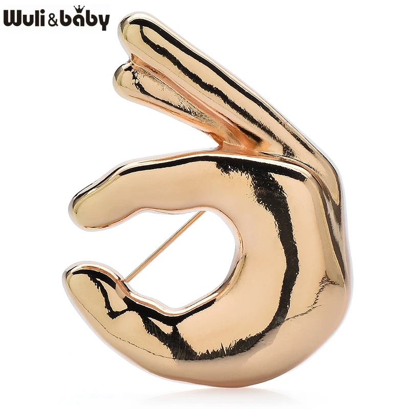Wuli&baby Metal Hand Brooches For Women Men 2-color OK Gesture Figures Party Casual Brooches Pins Gifts