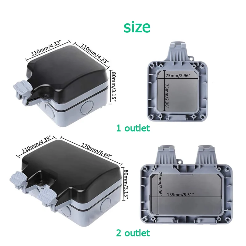 Outdoor Wall Waterproof Sockets Outlet Korea US EU Plug Electrical 15A Power 90-250V IP66 Weather Dust Proof Outside Master Plug