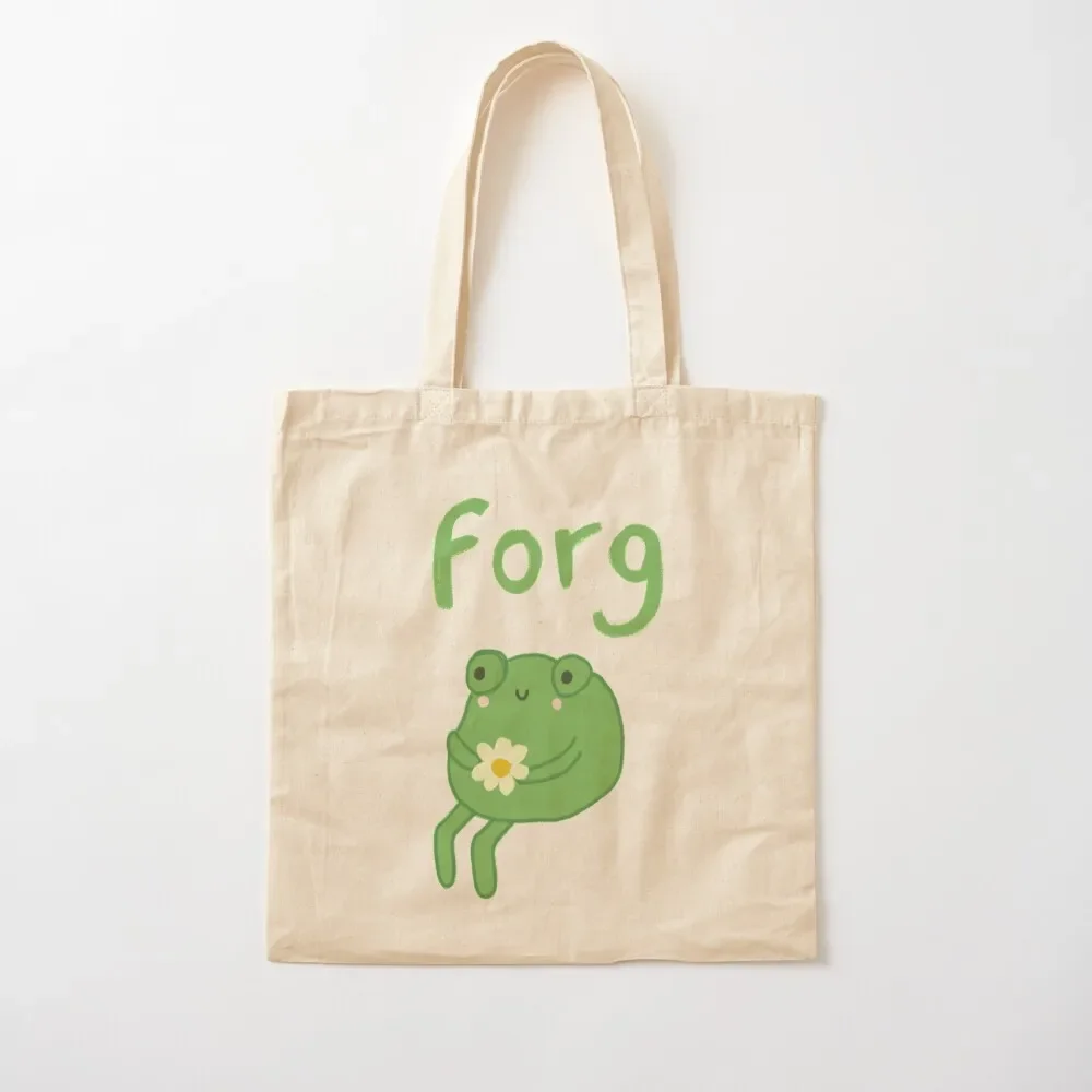 Funny Frog Birthday Cake: Cute Cottagecore Aesthetic with Sad Anime Toad Sitting with Flower Tote Bag shopping cart bags Bag