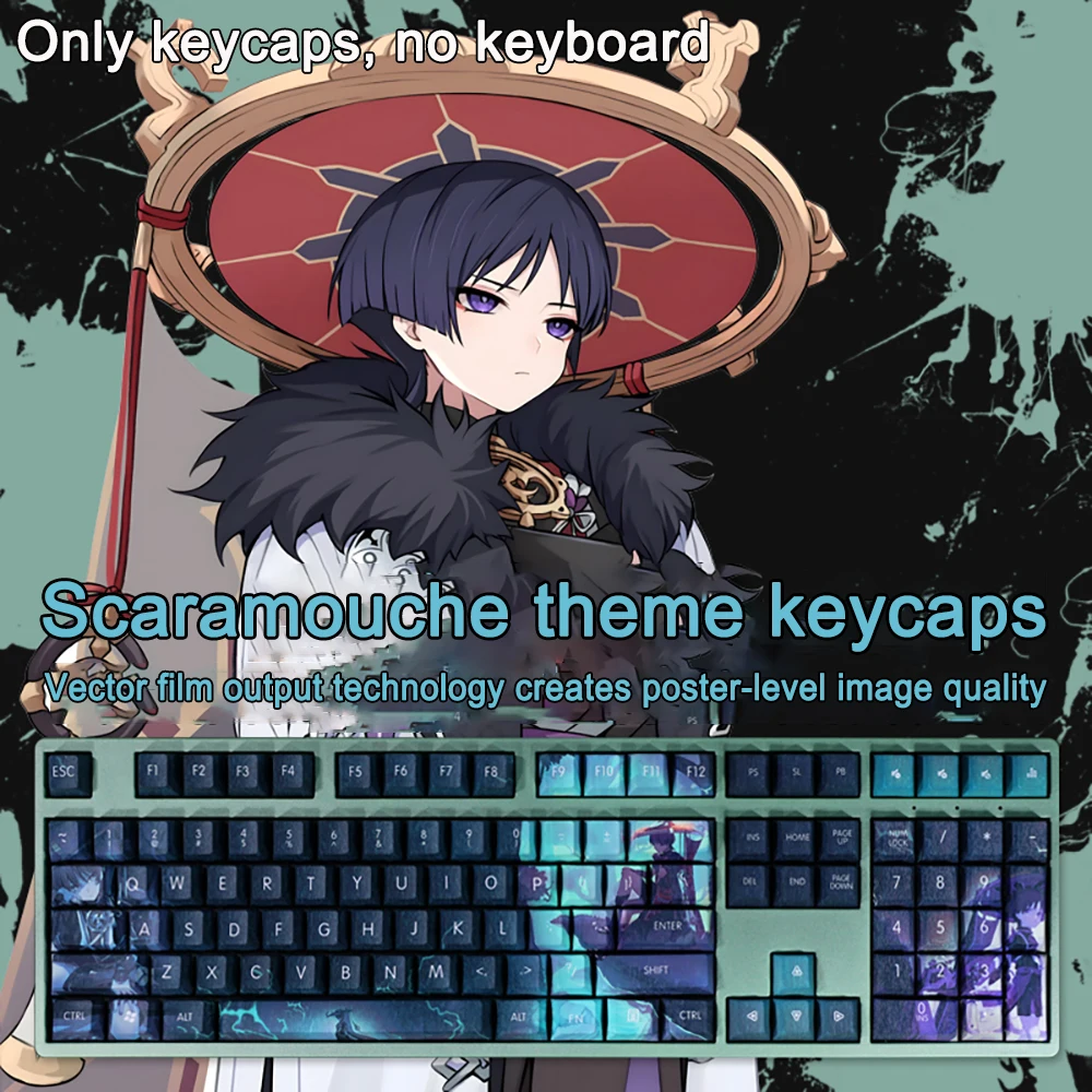 

108 Keys/set Genshin Impact Keycap Scaramouche Keycap PBT Dye Subbed Keycaps Cherry Anime Gaming Key Caps For ANSI 61 87 104 108