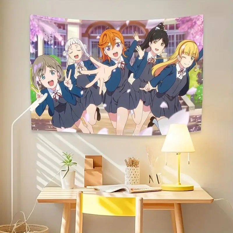 VIKAMA Cherry Blossom Campus LoveLive All Girls Japanese Anime Tapestry, Cute Wall Hanging for Bedroom Decor