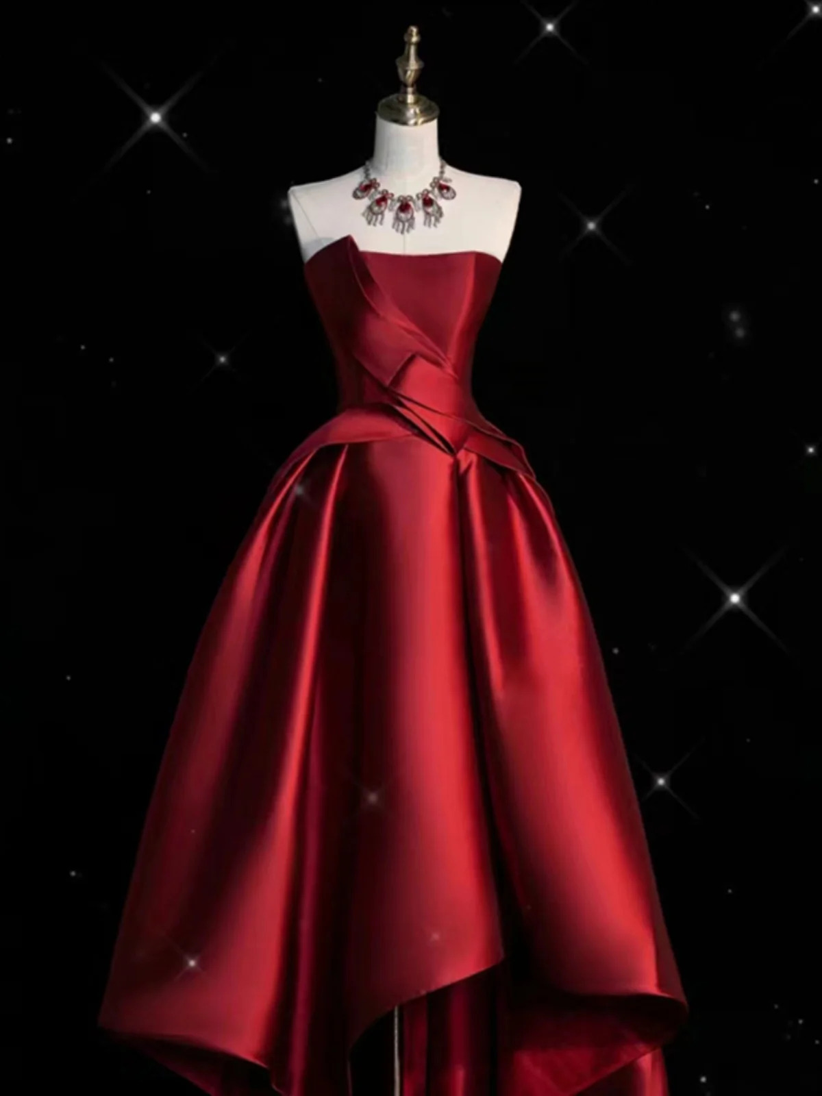 

Wine Red One-oulder Wedding Dr Host Performance Dr Evening Gown Bride Return Home Cotail Par Ele Sensation